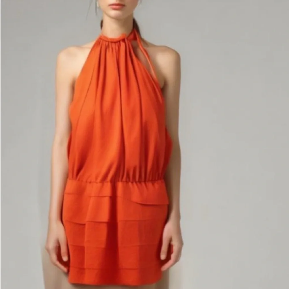 laundry orange dress Laundrybyssegal Laundry By Shelli Segal Womens Orange Sleeveless Beaded Chiffon Halter Dress 4, Women's